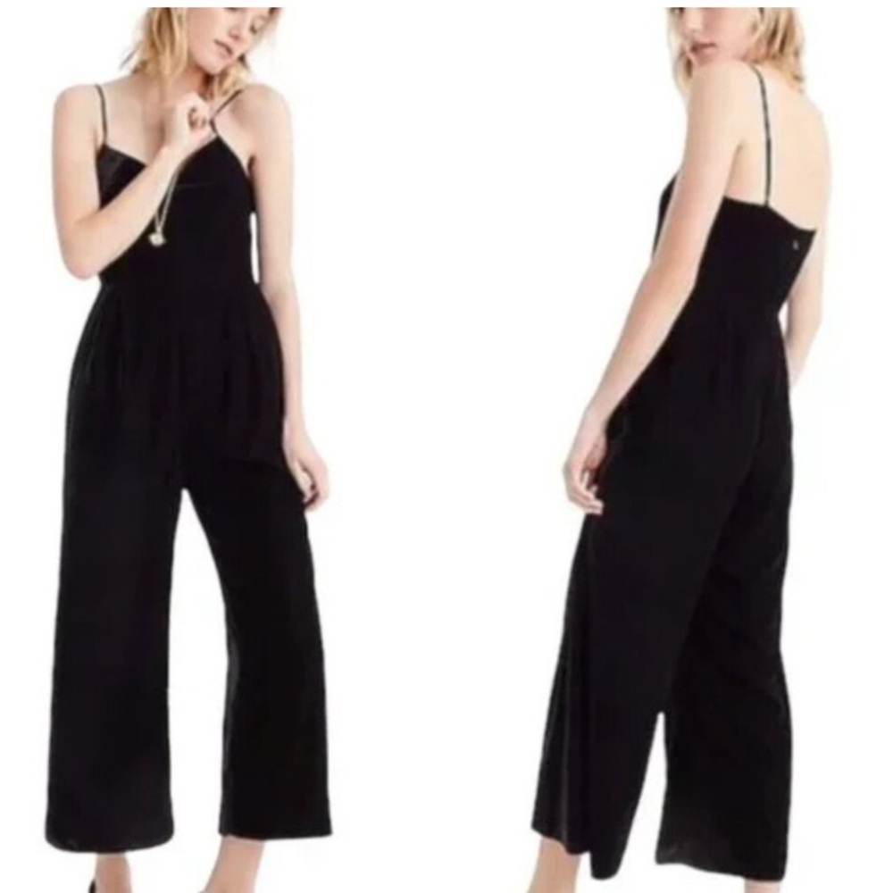 J. Crew Black Velvet Cropped Wide Leg Jumpsuit w pockets 35209 sz 00 PERFECT